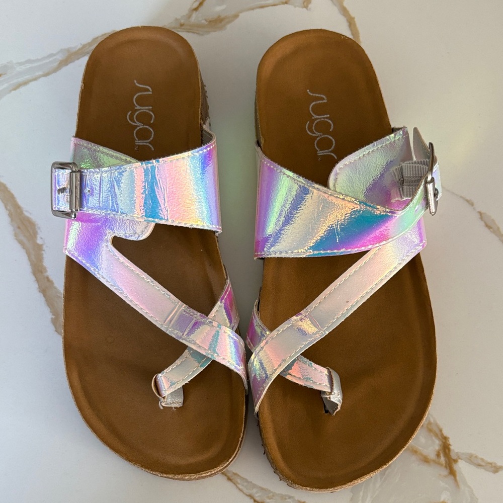 Sugar Holographic Buckle Sandals